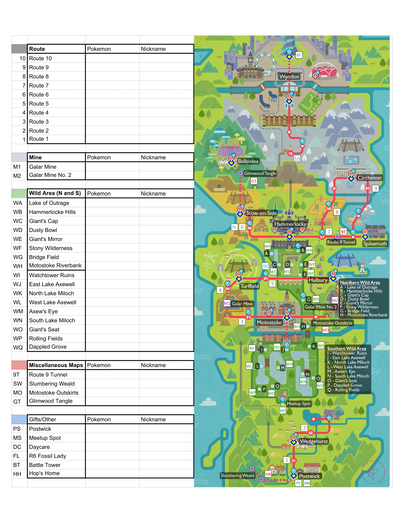 Sword And Shield Printable Nuzlocke Tracker R pokemon
