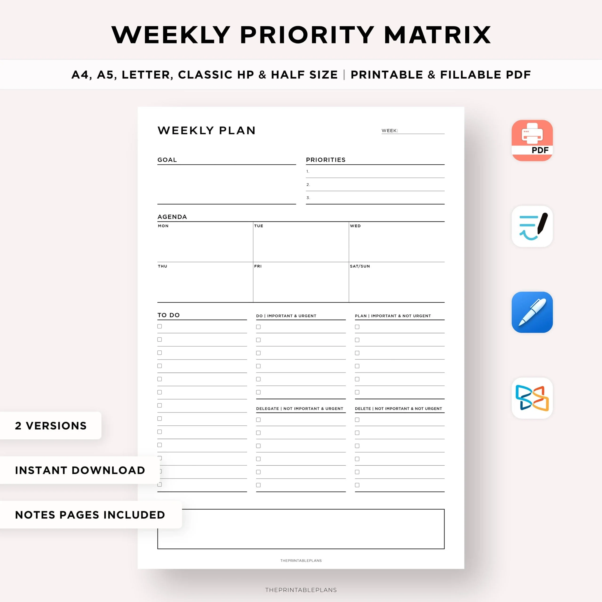 Printable Planners Matrix Format Printable