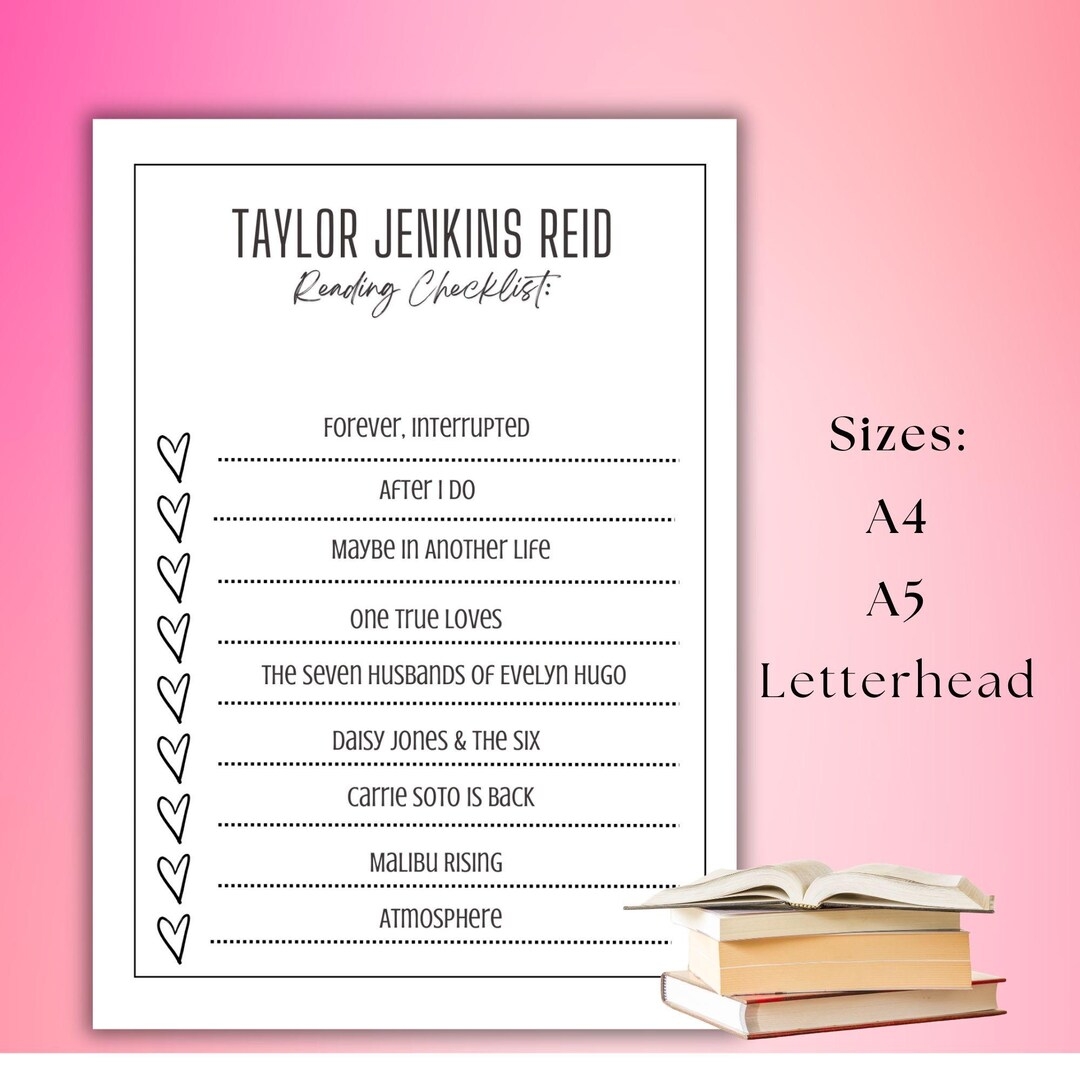 Taylor Jenkins Reid Printable Book Reading Checklist A4 A5 Letterhead Sizes Pdf Taylor Jenkins Reid Cozy Reading List Booktok Novels List Etsy