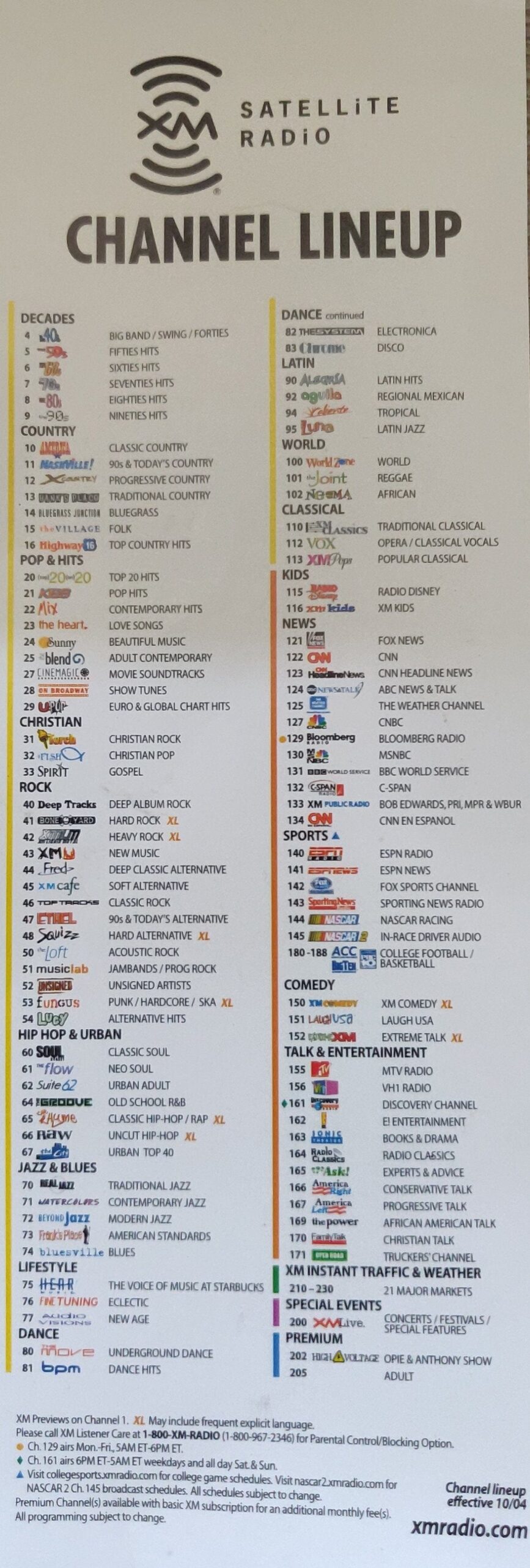 Sirius Xm Channel Lineup Printable
