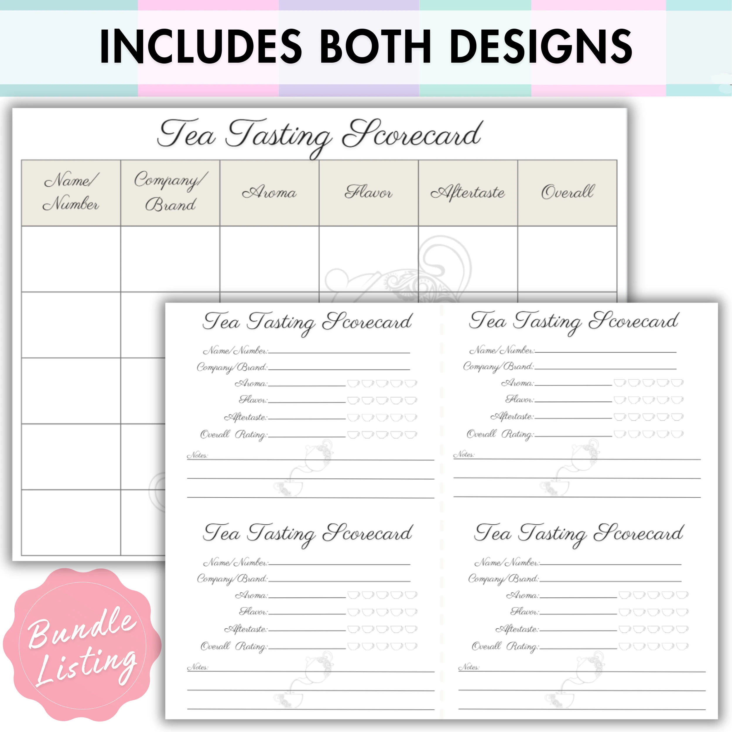 Tea Tasting Scorecard Printable Tea Party Tea Flight Tea Evaluation Tea Judging Hot Tea Iced Tea Black Green White Oolong Herbal Etsy