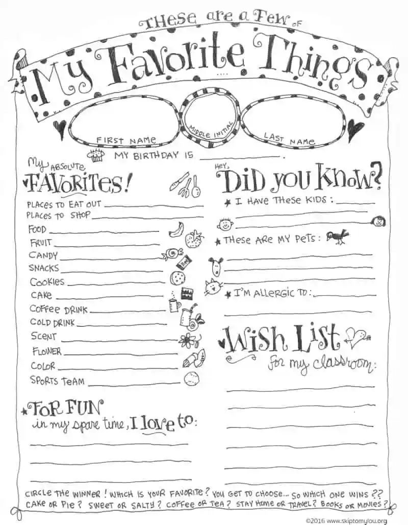 Printable Favorite Things List