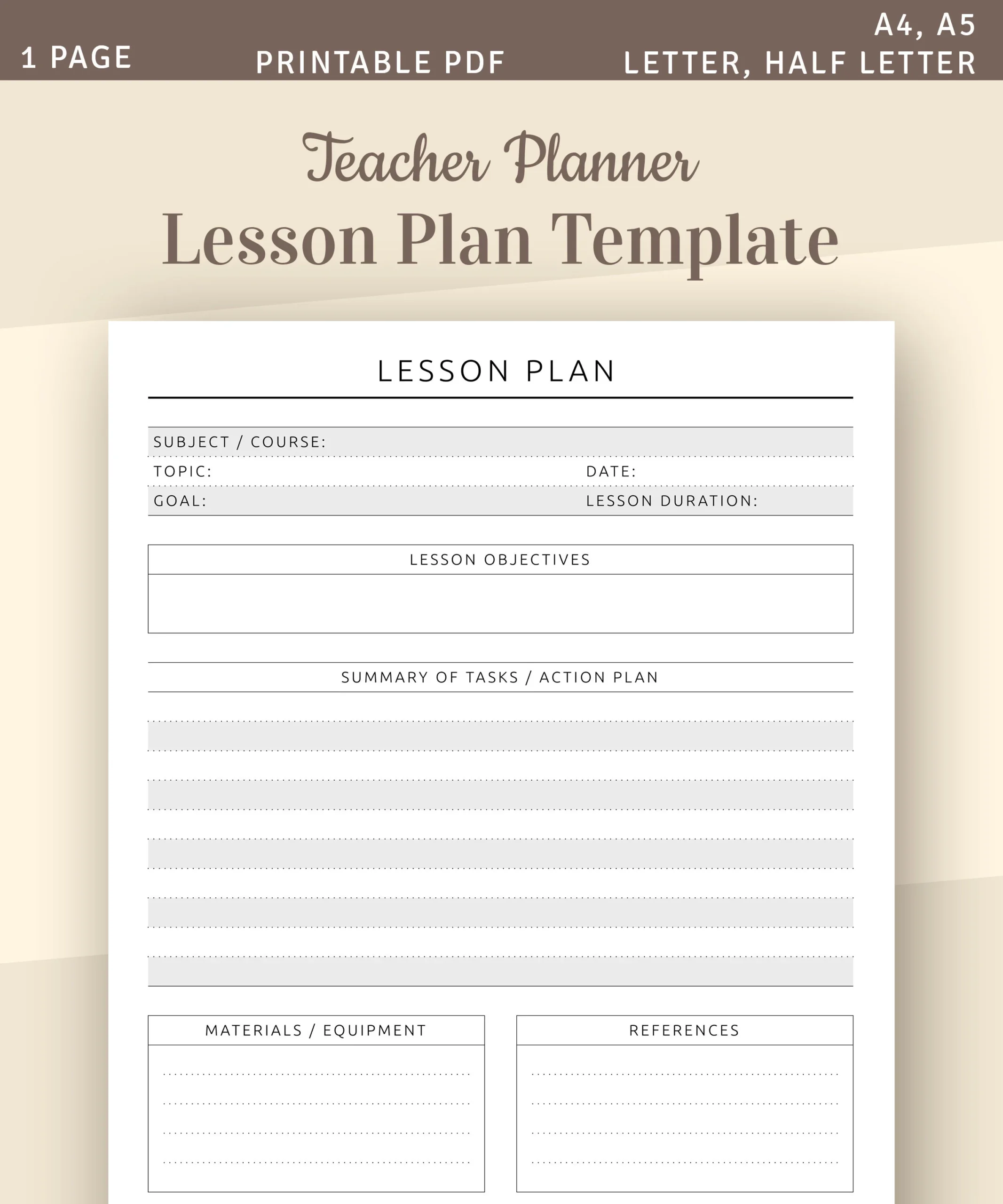 A5 Printable Lesson Planner