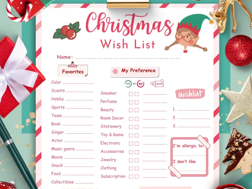 Teen Christmas Wish List Printable Christmas List Template Tween Girl Gift Wishlist Pink Letter To Santa Secret Santa Questionnaire Form Etsy