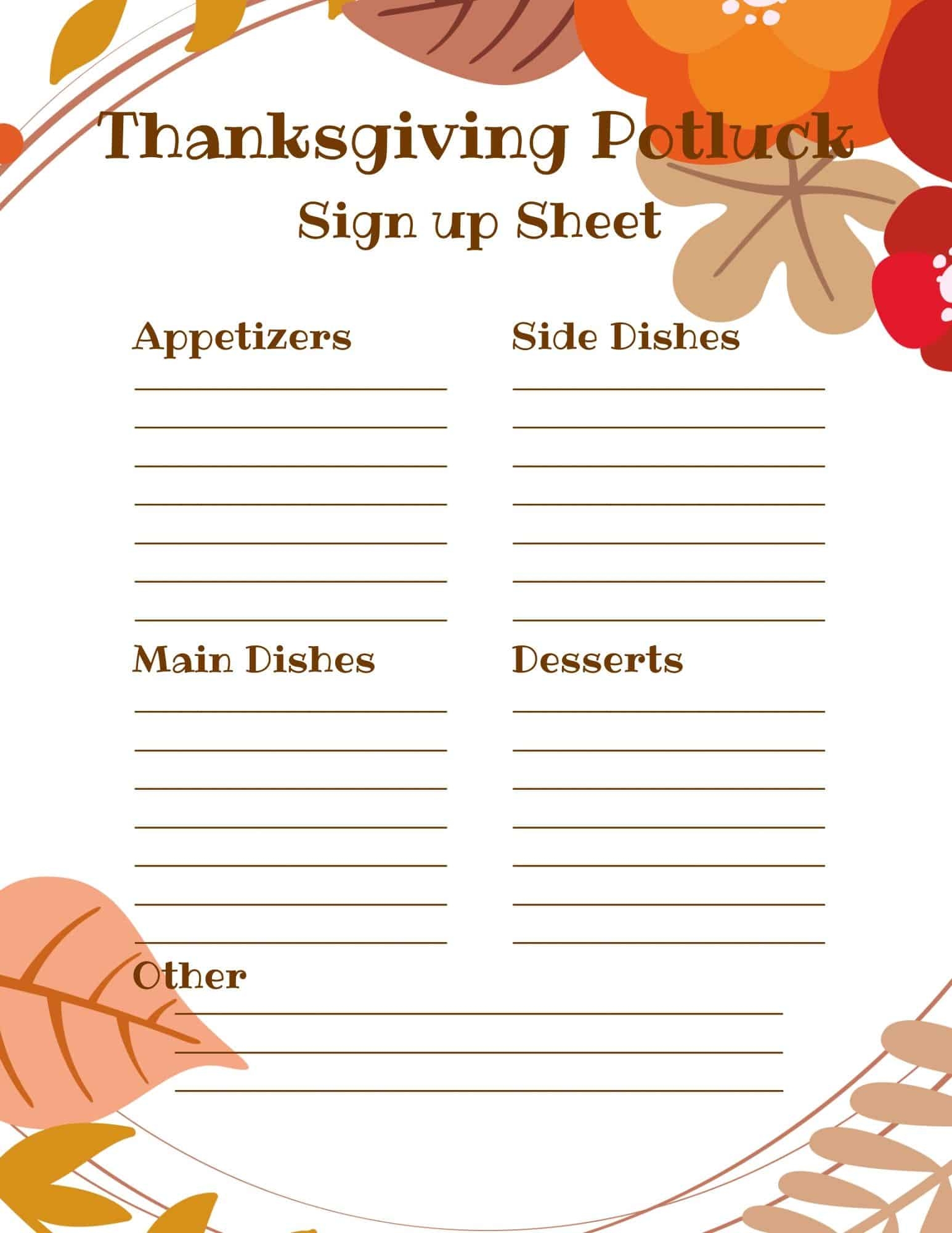 Printable Potluck Signup Sheets