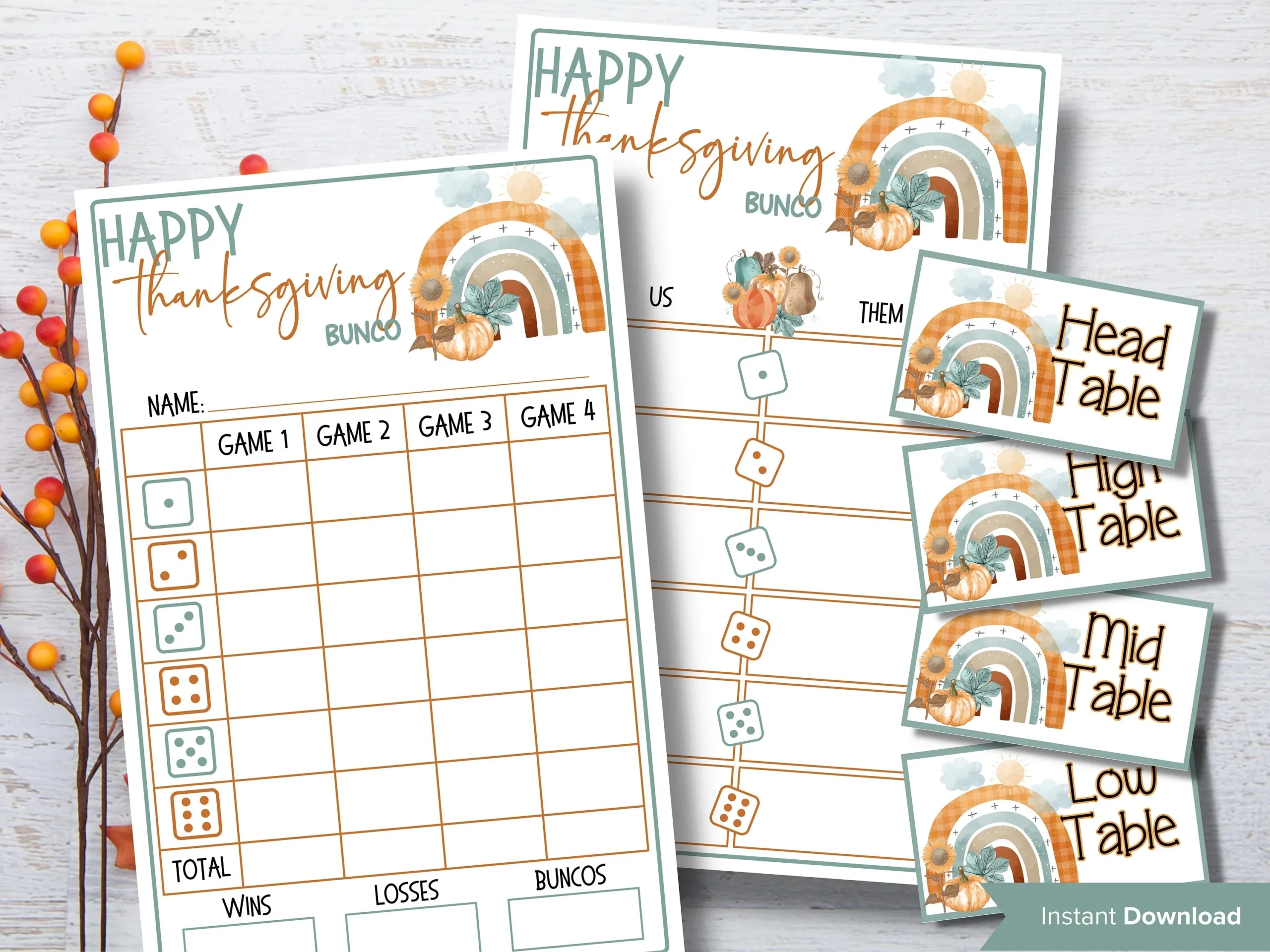 Thanksgiving Printable Bunco Cards I Bunco Score Cards I Bunco Score Sheet I Bunco Tally Sheet I Fall Bunco Card I November Bunco I TH01 The Hustling Cat Lady
