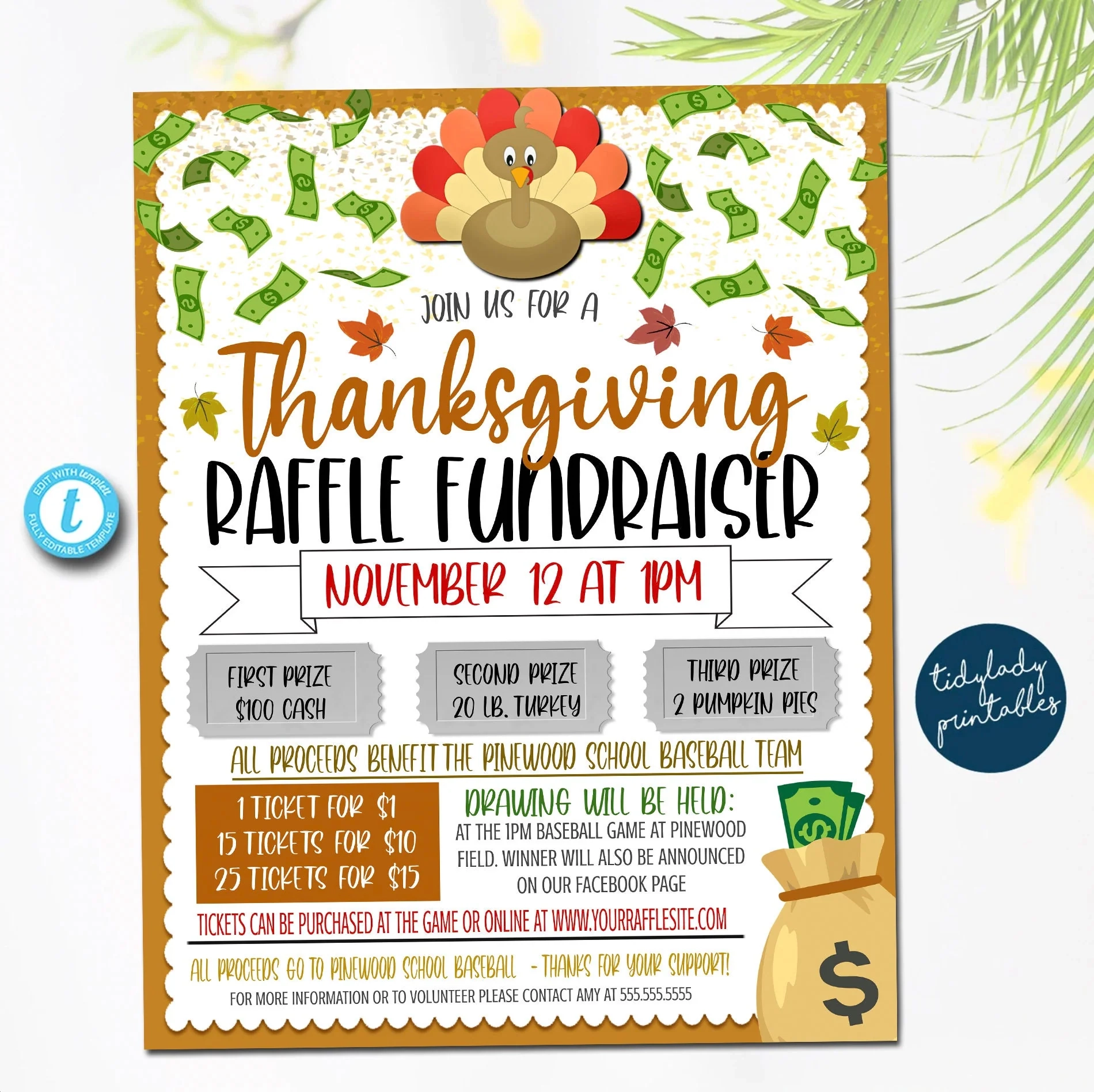 Thanksgiving Raffle Ticket Fundraiser Flyer Split The Pot TidyLady Printables Thanksgiving Raffle Ticket Fundraiser Flyer Split The Pot TidyLady Printables