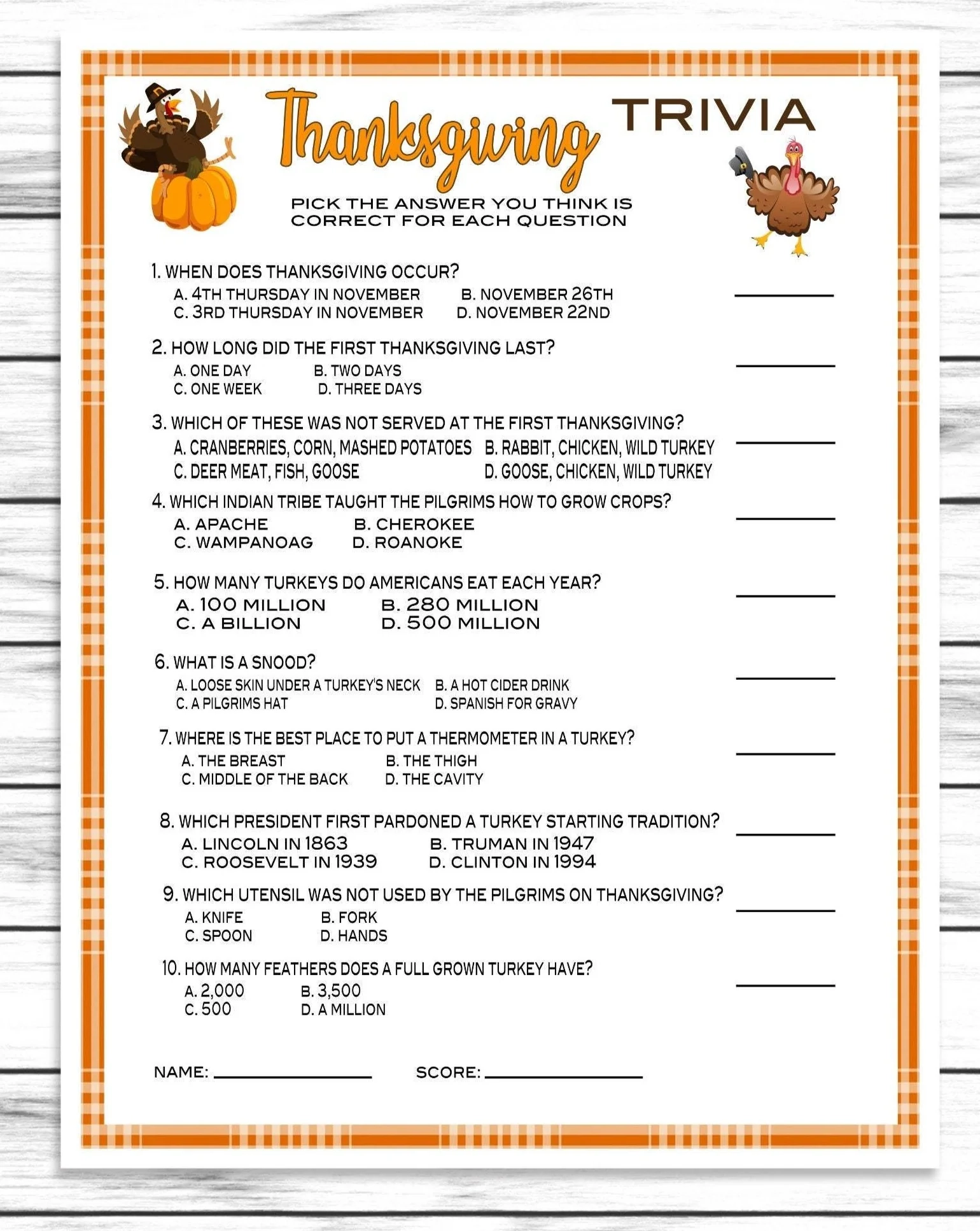 Free Printable November Trivia