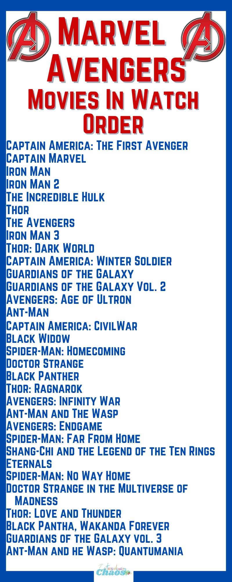 Marvel Movie Order Printable List