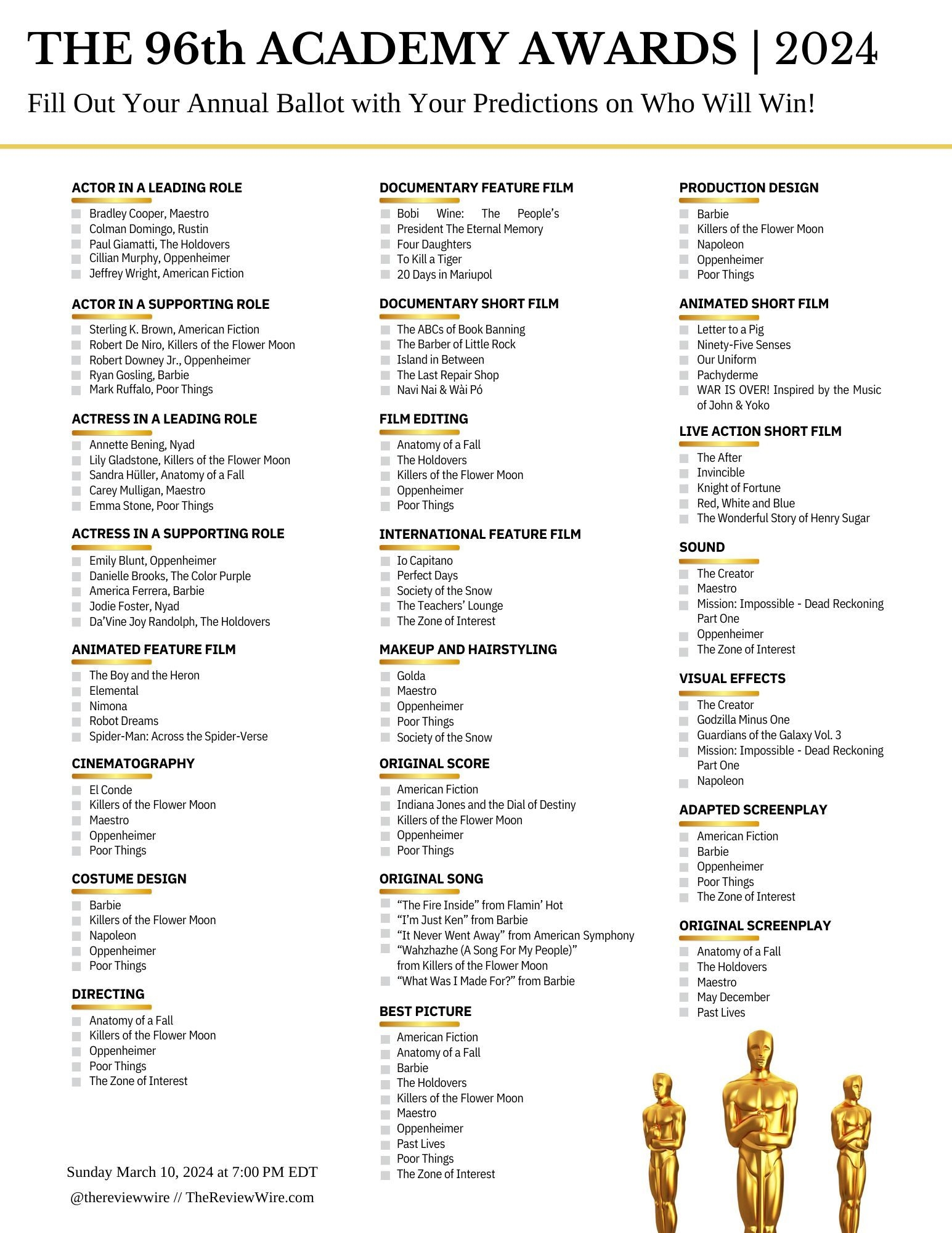 Printable List Of Oscar Winners