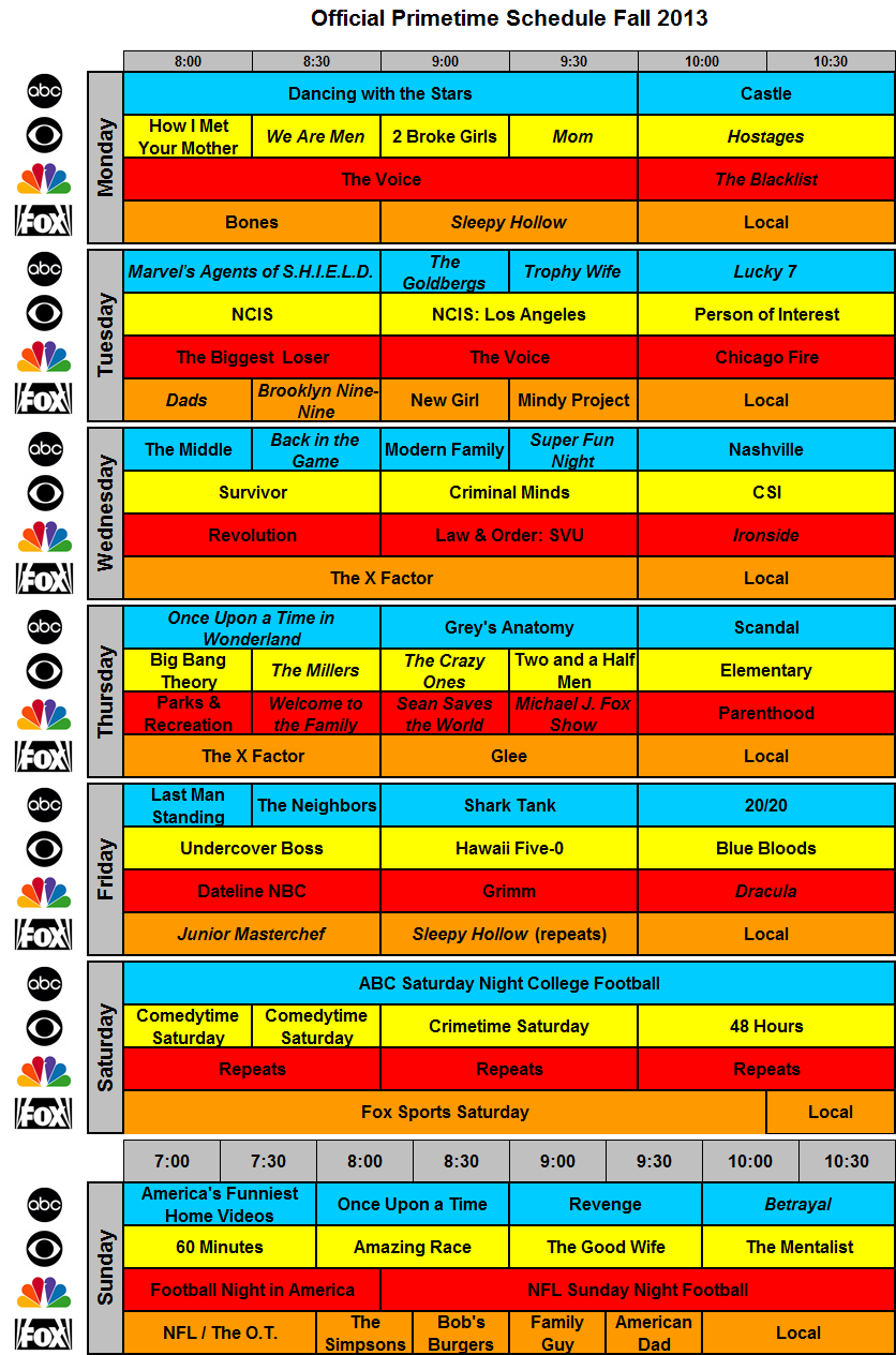 THE SKED The Full 4 Network Fall TV Schedule Showbuzz Daily
