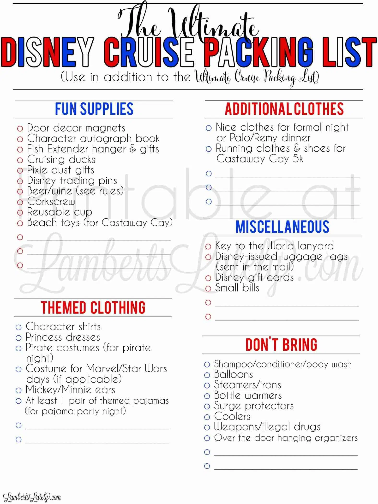 The Ultimate Disney Cruise Packing List Free Printable Lamberts Lately