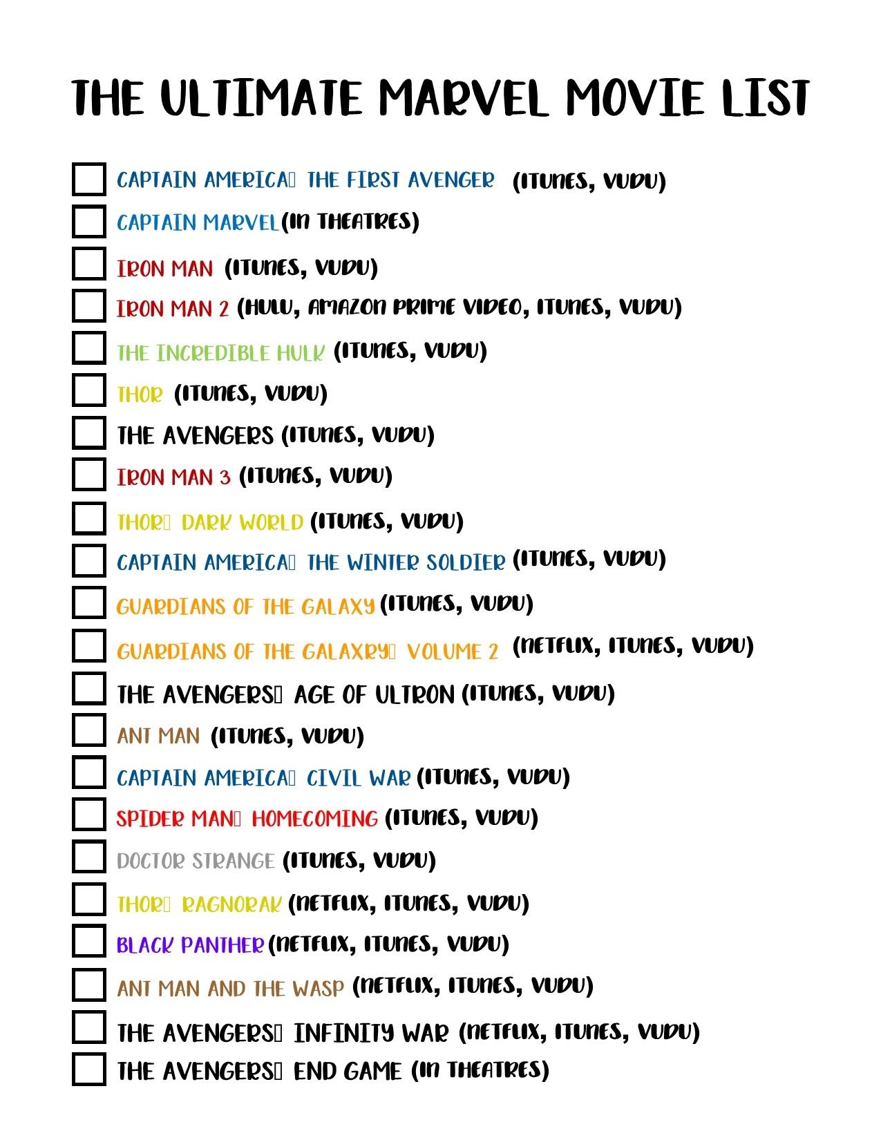 Printable List Of Mcu Movies
