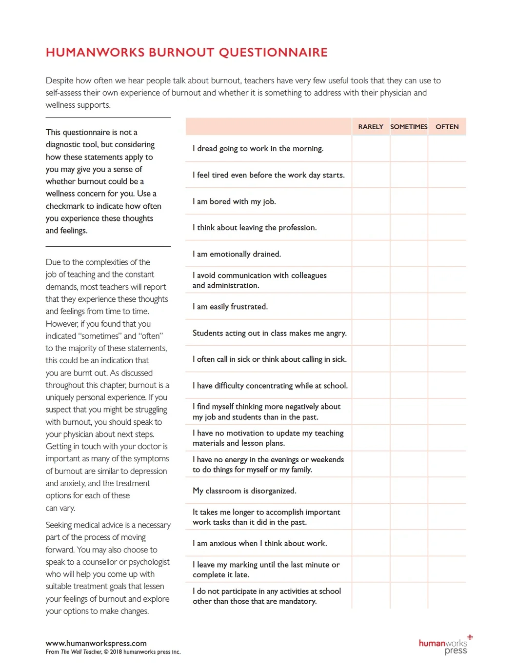 Job Burnout Quiz Printable