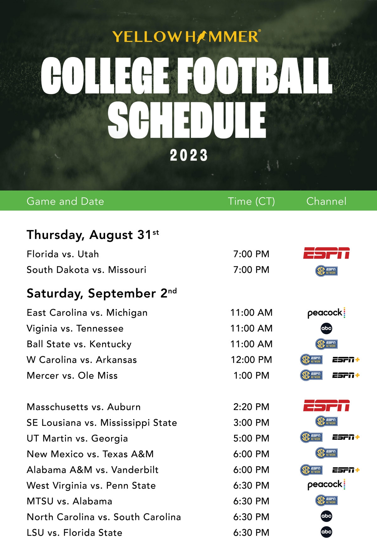 Printable College Football Tv Schedule