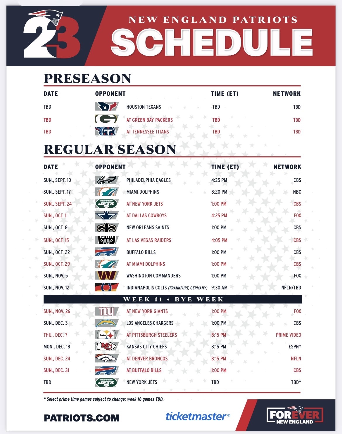 Patriots Printable Game Schedule Patriots Printable Game Schedule