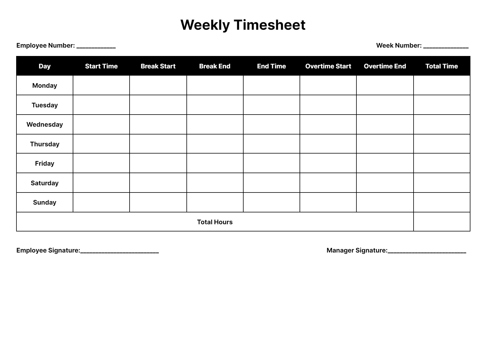 Free Printable Time Sheets Weekly Free Printable Time Sheets Weekly