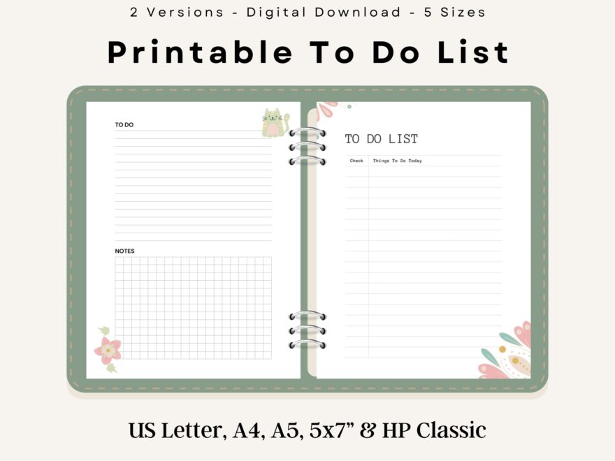 To Do List To Do List Printable Minimalist List To Do List Daily Goodnotes US Letter A4 A5 5x7 HP Classic Digital Instant Download PDF Etsy