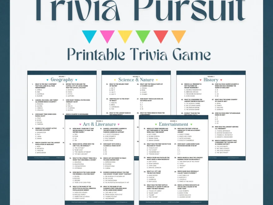 TRIVIA PURSUIT Printable Game 6 Rounds 60 Questions Party Game Instant Download PDF Files Etsy
