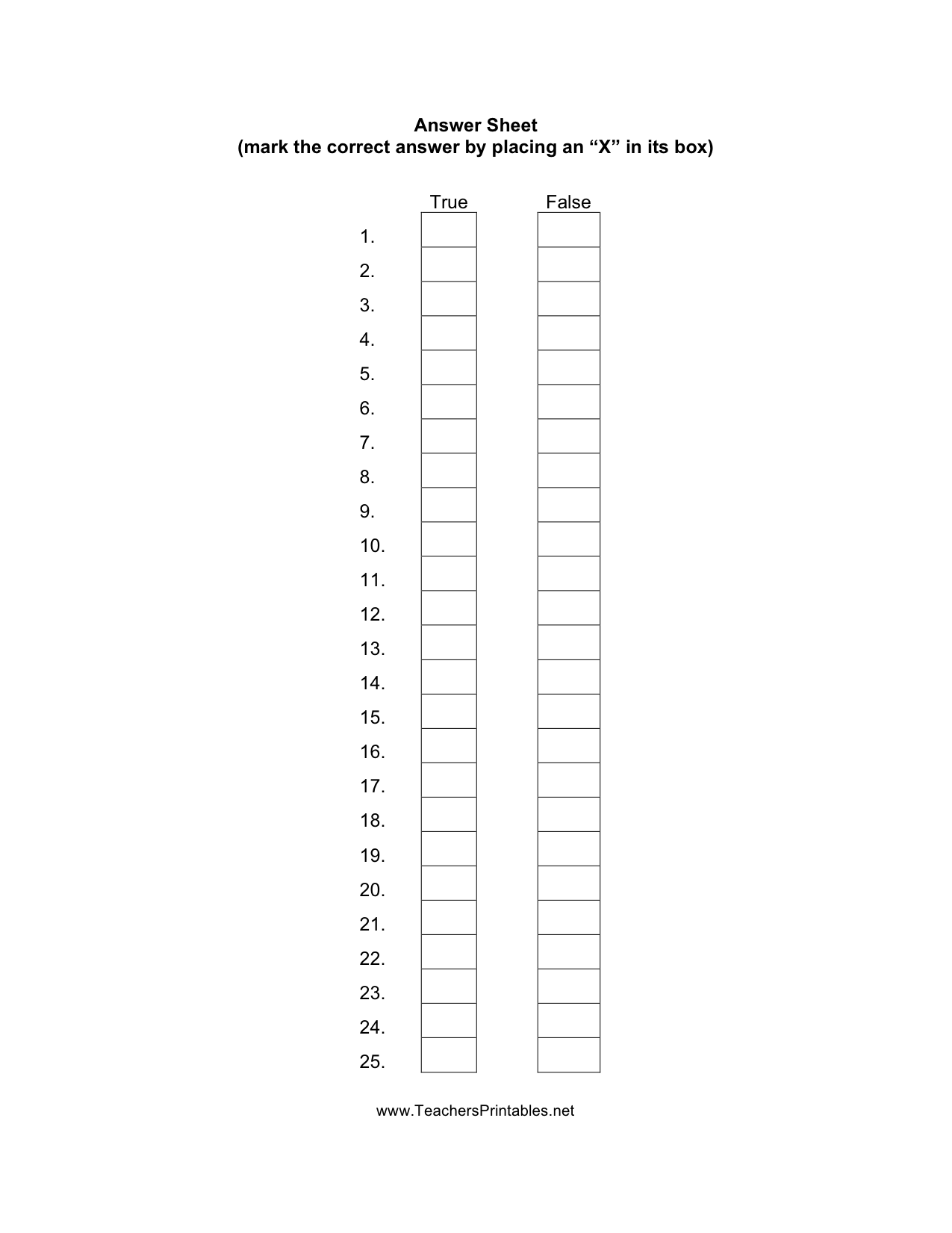 Free Printable Answer Sheets
