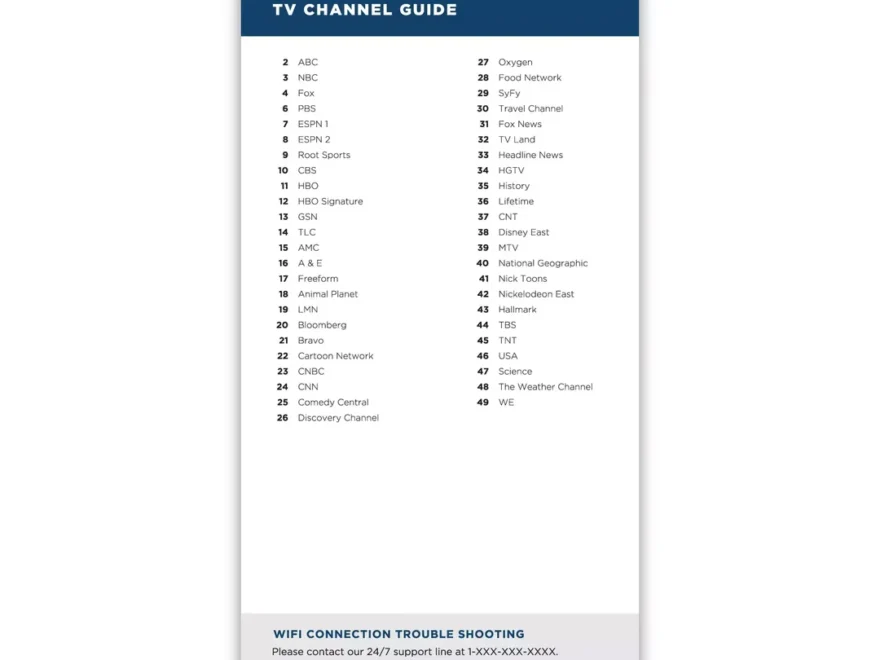 TV Channel Guide Sable Hotel Supply