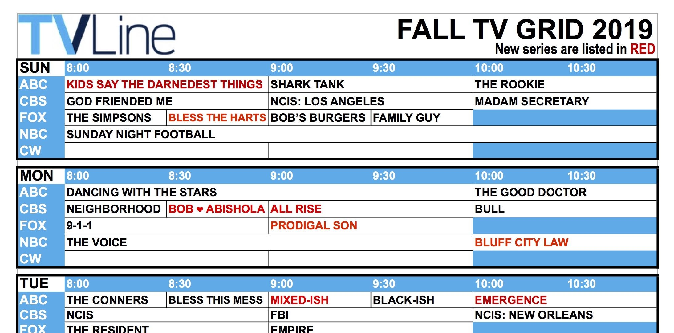 Printable Fall Tv Lineup