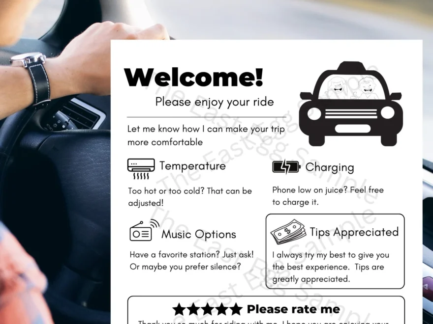 Uber Lyft Taxi Rideshare Sign Printable Editable Sign Uber Tip Sign Lyft Tip Sign Tip Sign Printable Uber Lyft Sign Big Car Etsy