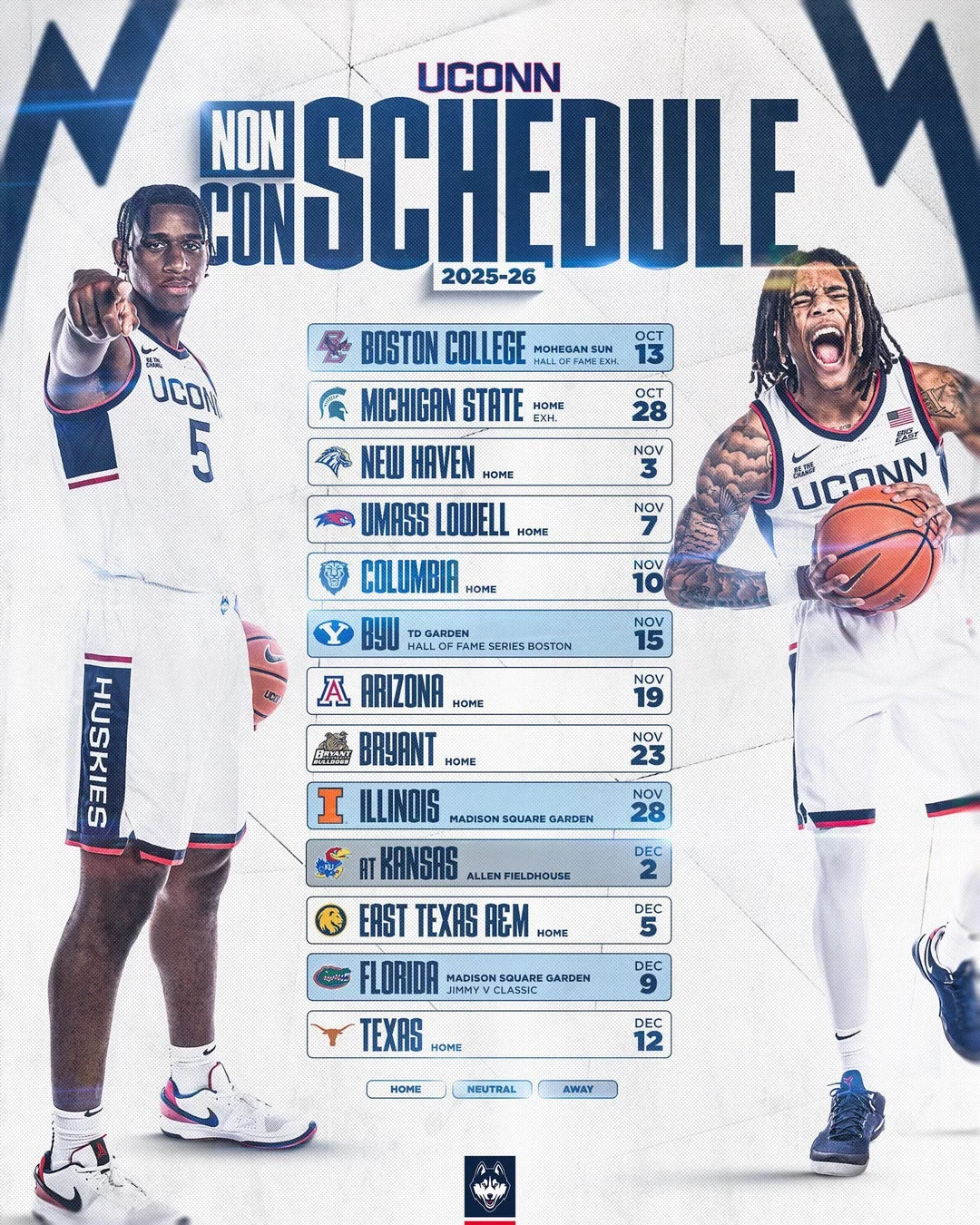 UConn 2025 2026 Non Conference Schedule R CollegeBasketball
