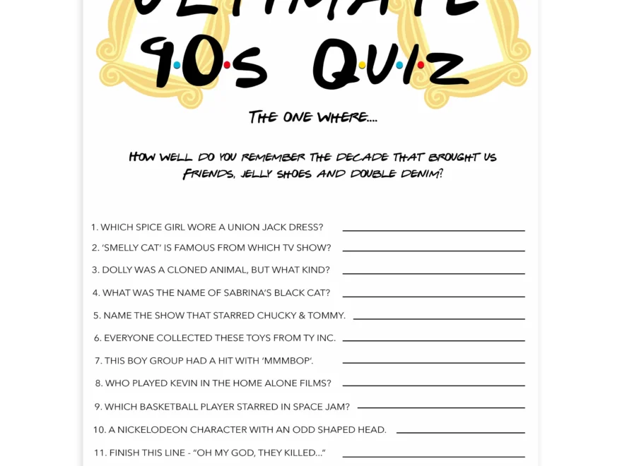Ultimate 90s Quiz Bachelorette Game Shop Printable Bridal Games OhHappyPrintables