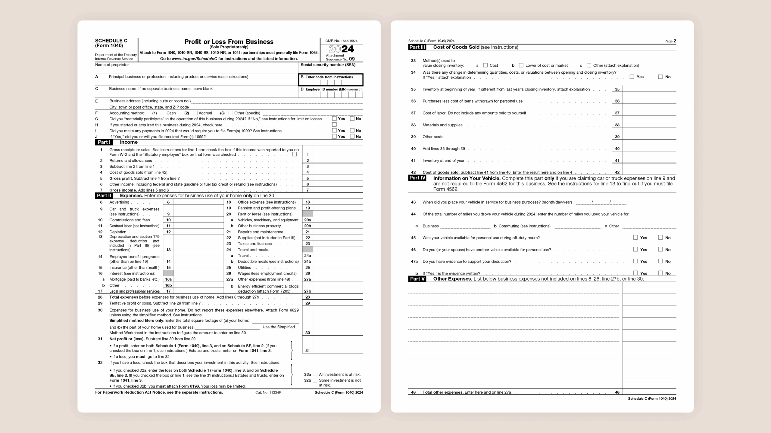Form 1040 Schedule C 2026 Printable Form 1040 Schedule C 2026 Printable