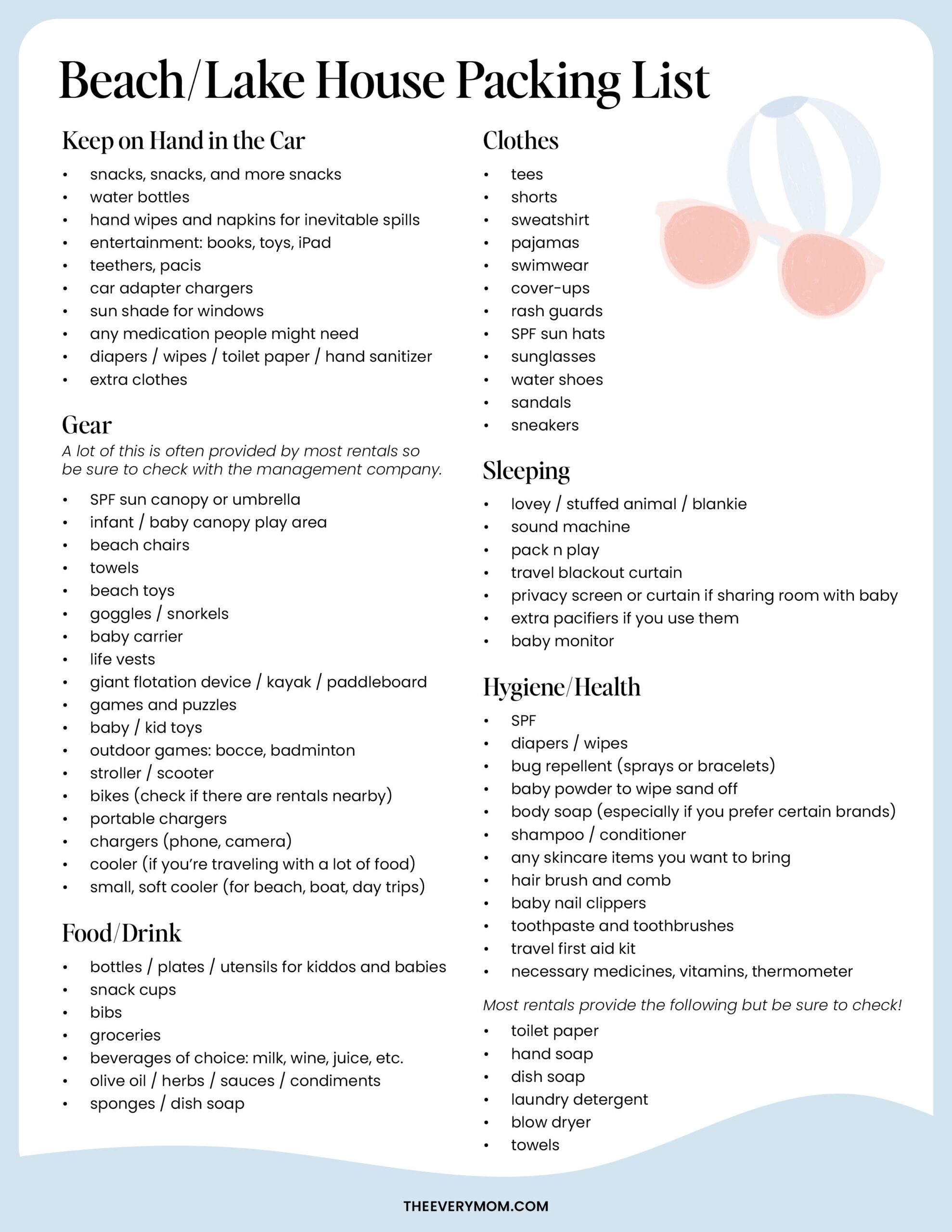 Printable Beach Condo Packing List