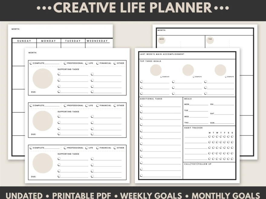 Undated Creative Life Planner Weekly And Monthly Printable PDF Planner Etsy