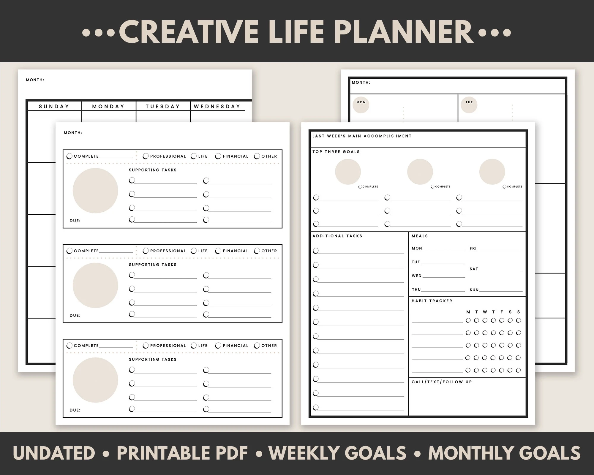 Undated Creative Life Planner Weekly And Monthly Printable PDF Planner Etsy