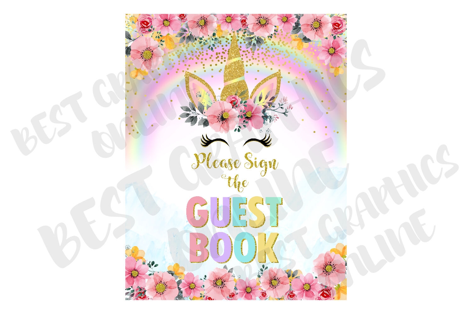 Unicorn Birthday Party Table Signs Letter Size Party Sign By Best Graphics Online TheHungryJPEG