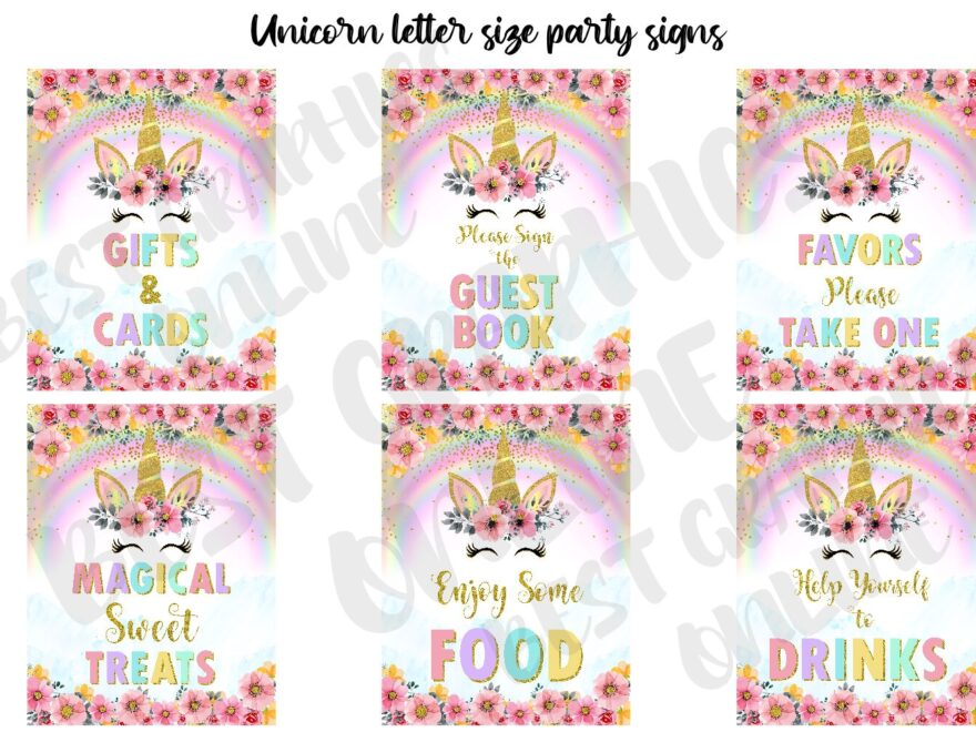 Unicorn Birthday Party Table Signs Letter Size Party Sign By Best Graphics Online TheHungryJPEG