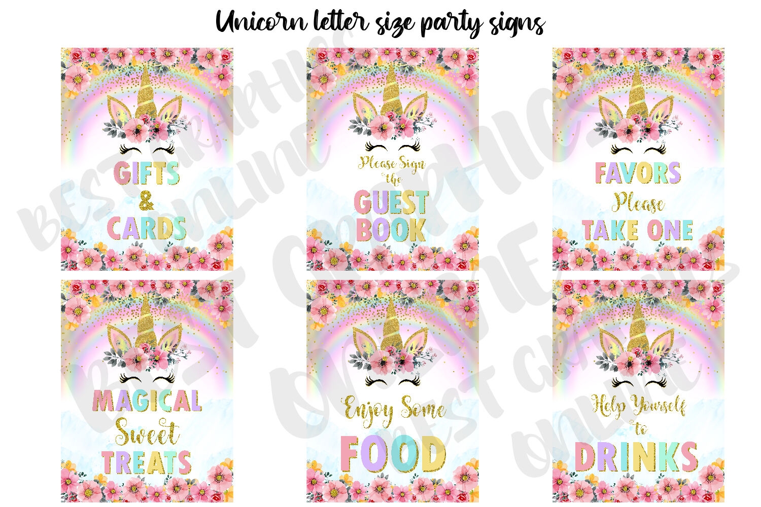 Unicorn Birthday Party Table Signs Letter Size Party Sign By Best Graphics Online TheHungryJPEG