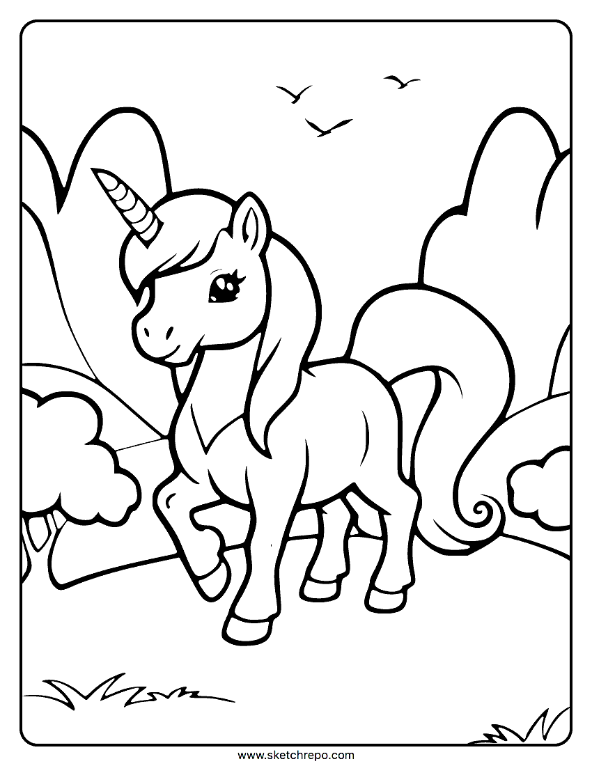 Printable Coloring Sheets Kids Simple Unicorn