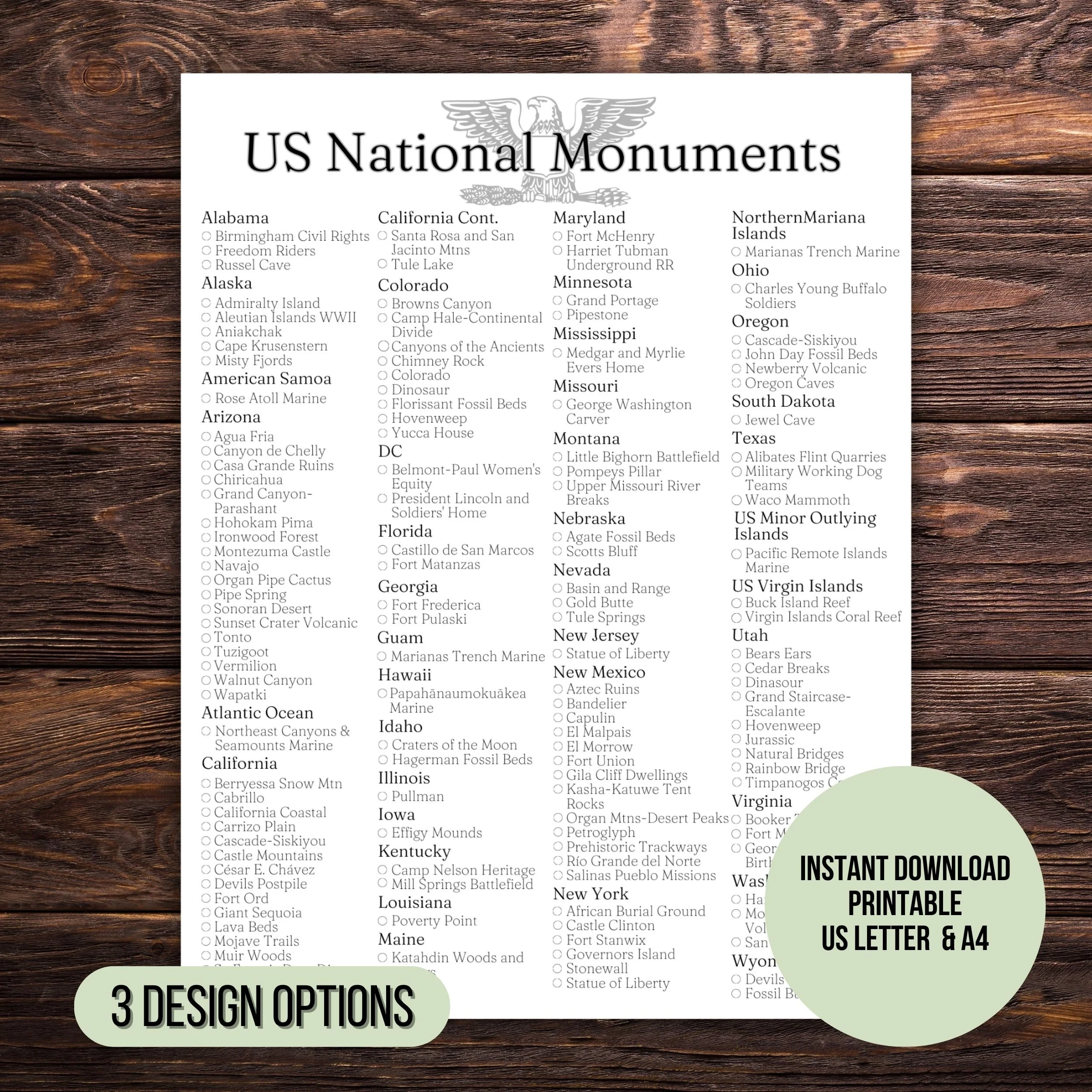 US National Monuments Checklist Poster Travel Bucket List PDF Etsy