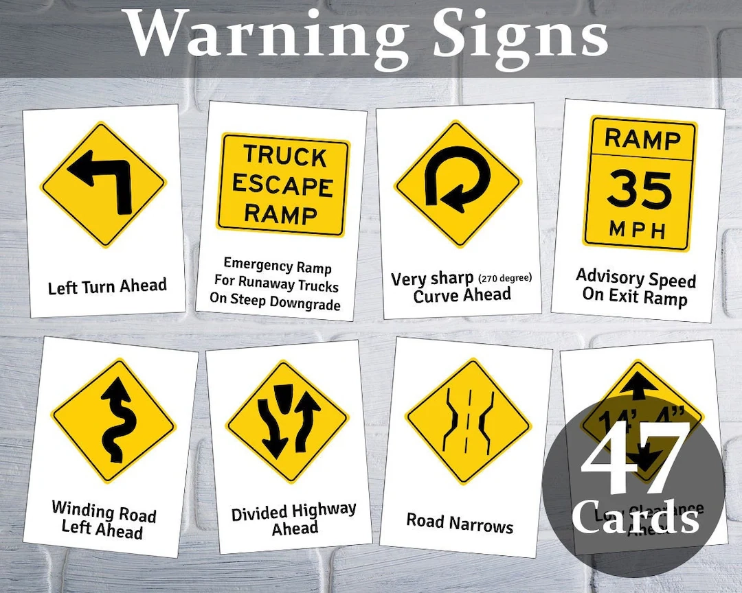 USA Traffic Signs Road Signs Test Flash Cards USA Warning Signs Street Signs Flashcards Road Signals Printable Download Etsy