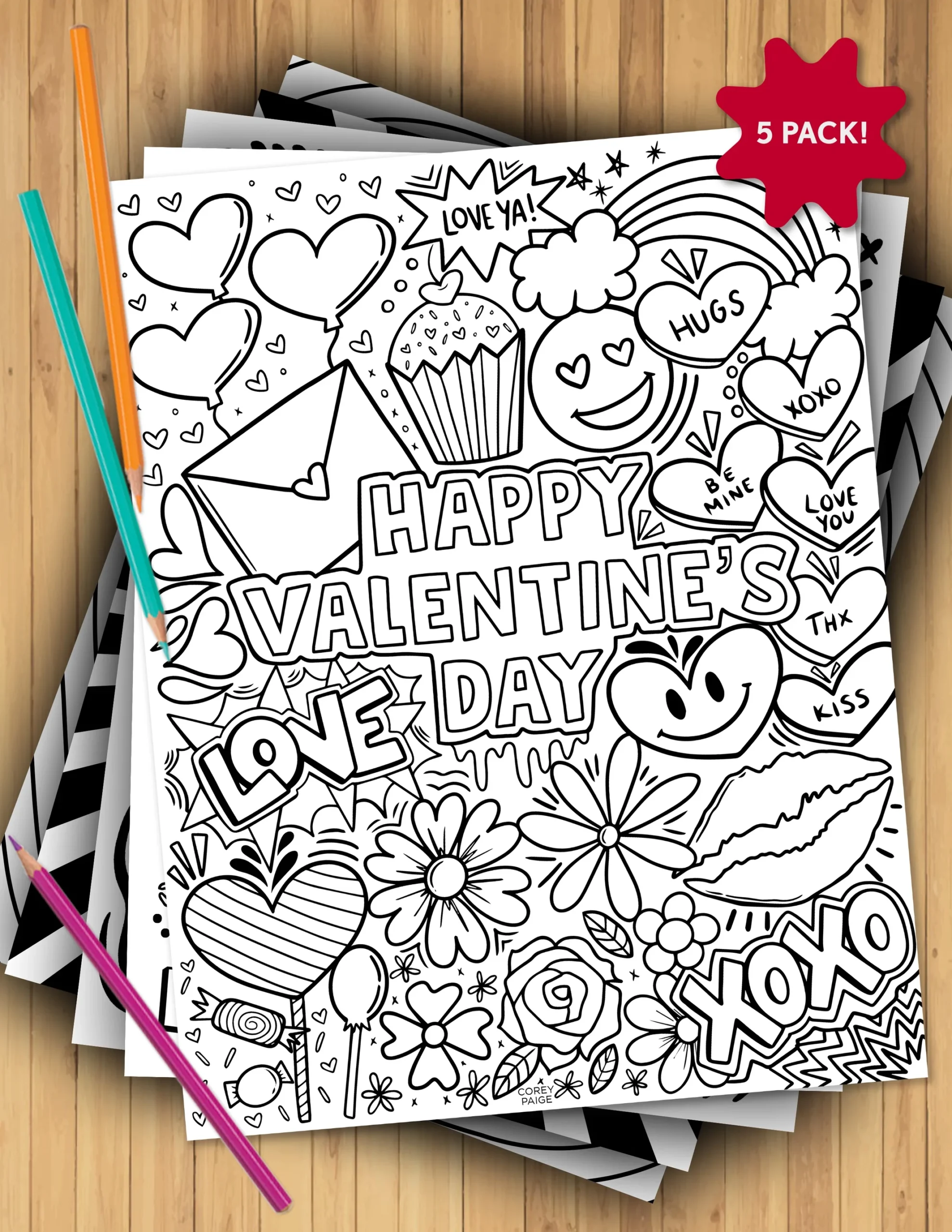 Valentine s Day Coloring Sheet Pack CoreyPaigeDesigns Valentine s Day Coloring Sheet Pack CoreyPaigeDesigns
