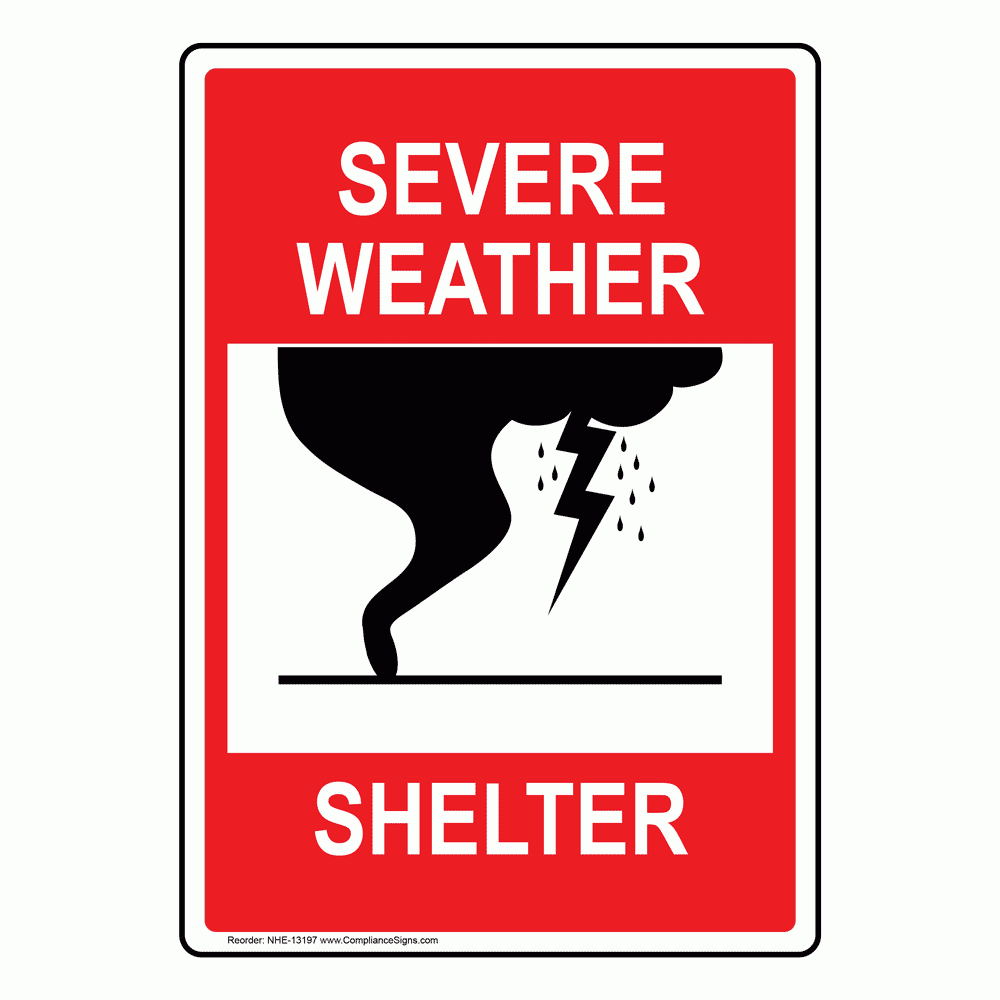Vertical Red Severe Weather Shelter Sign Or Label Symbol