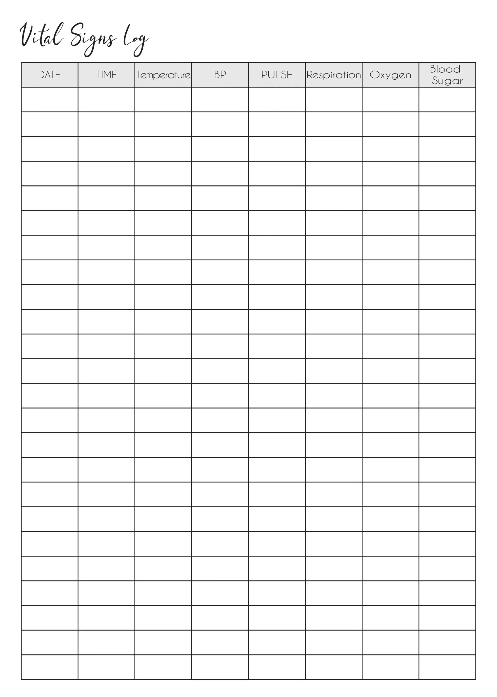 Printable Bp And 02 Chart