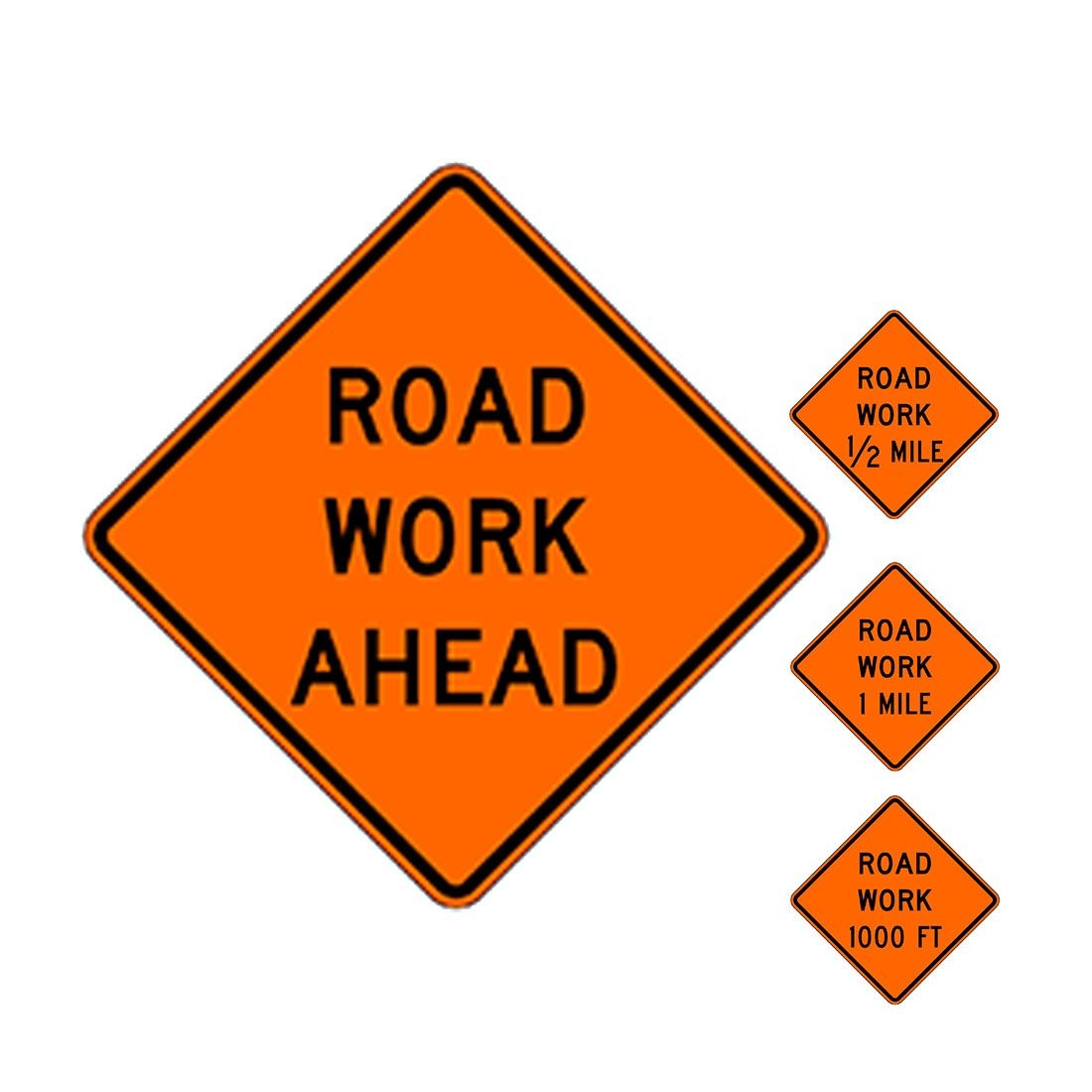 W20 1 ROAD WORK AHEAD Aluminum Sign 48 X 48 Construction Orange Hi Intensity