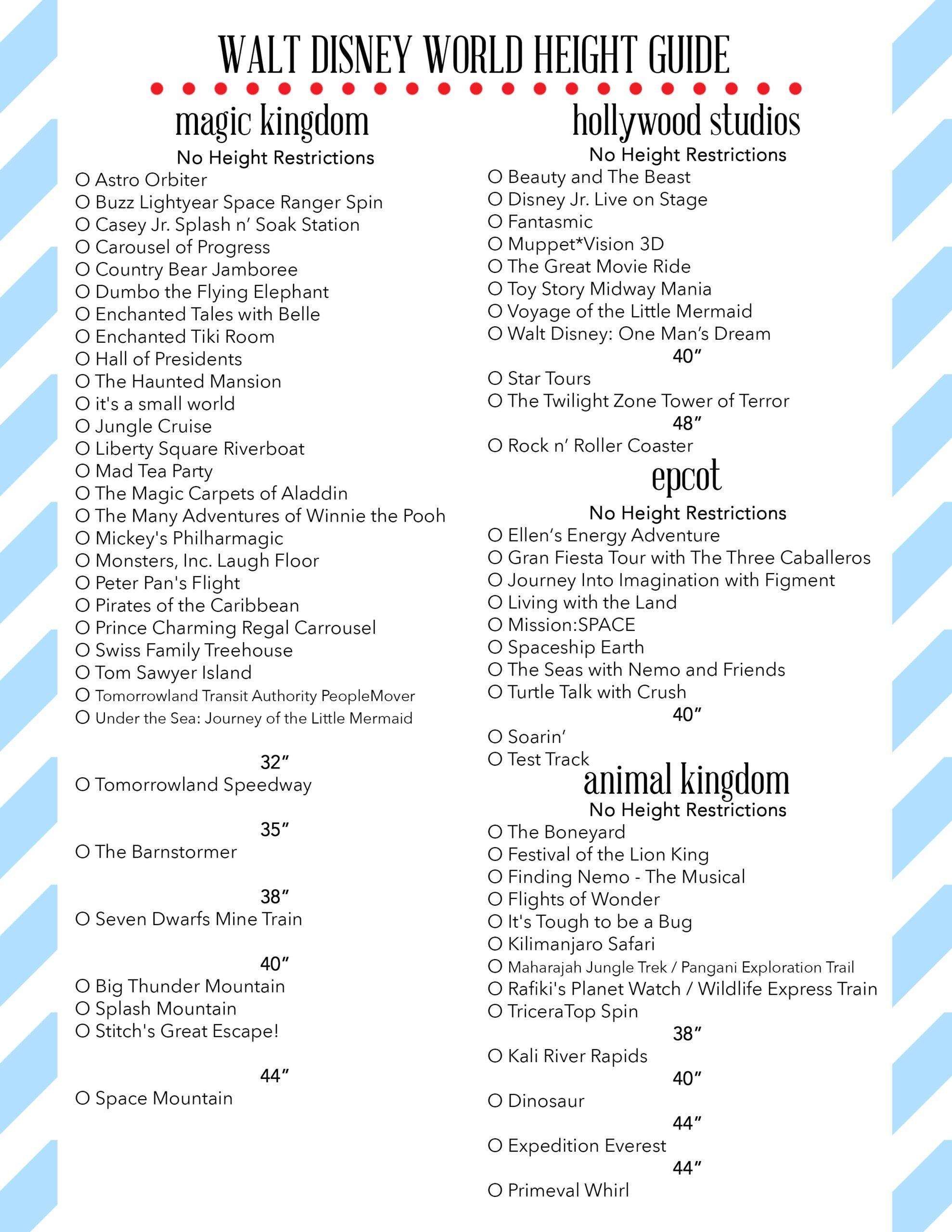 Printable Disney World Rides List