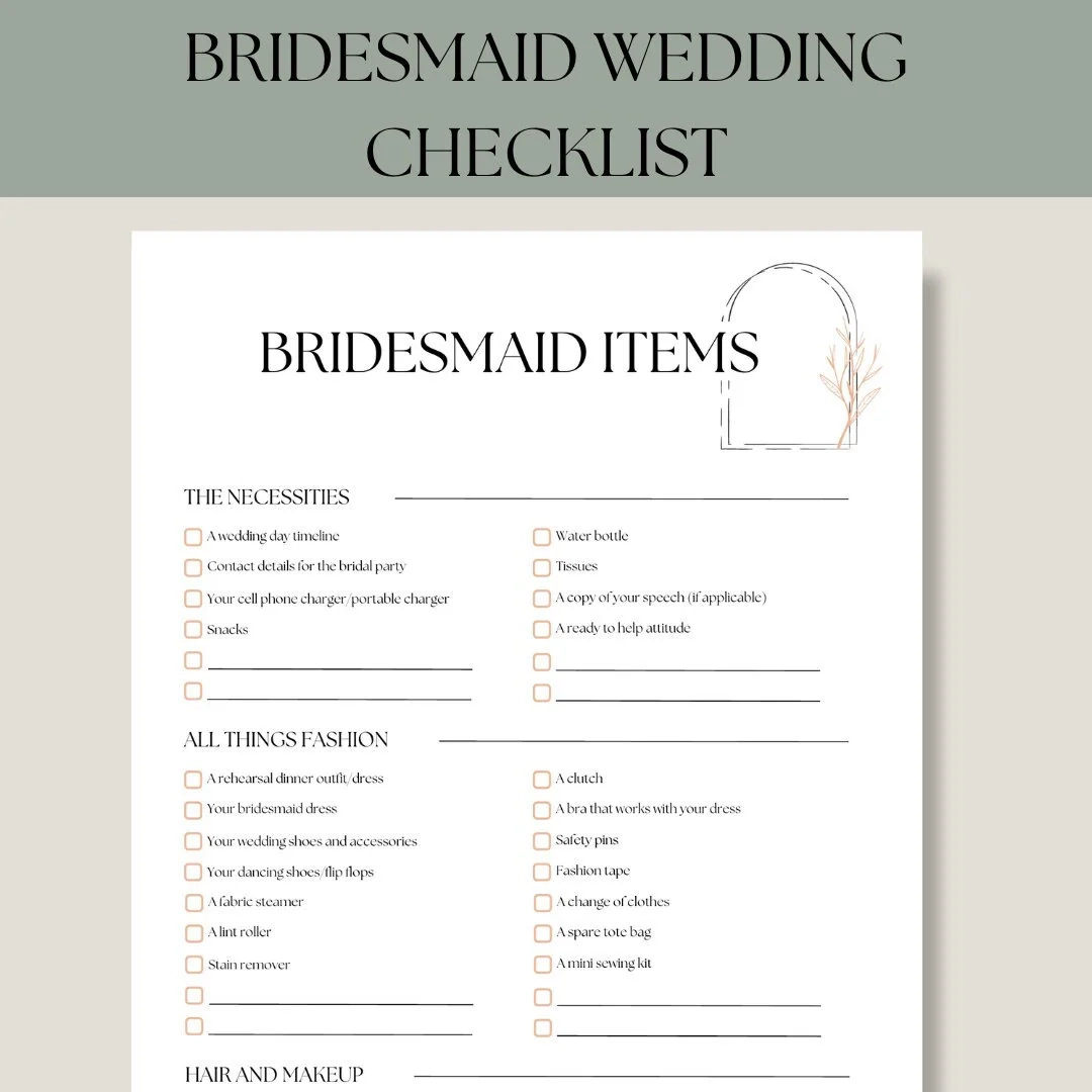 Wedding Bridesmaid Checklist Printable Wedding Checklist Template Wedding Planning Checklist Wedding Binder Bridesmaid Items For Wedding Etsy