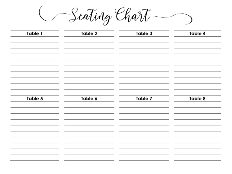 Wedding Seating Chart Typeable PDF Word Excel