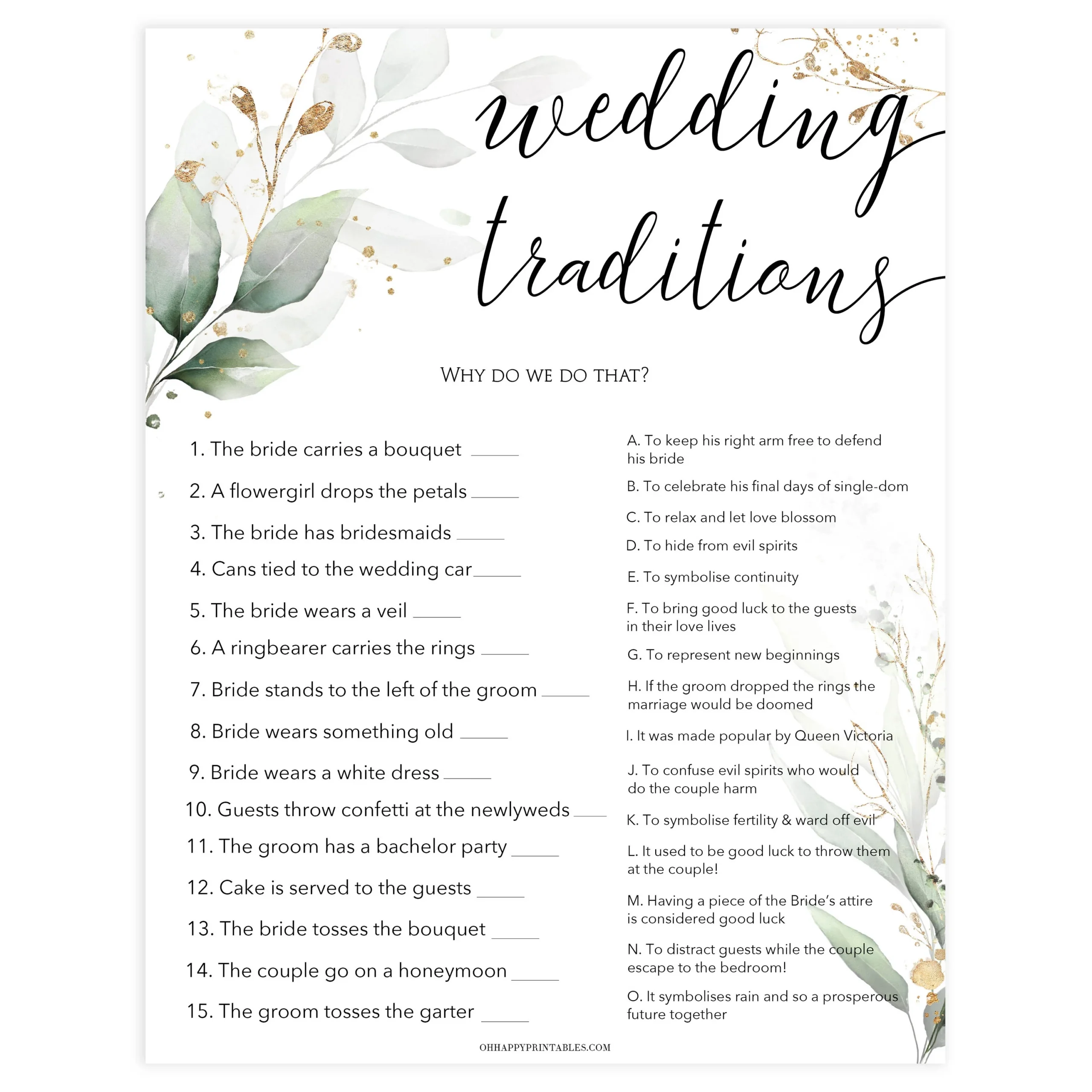 Printable Bride & Groom Trivia