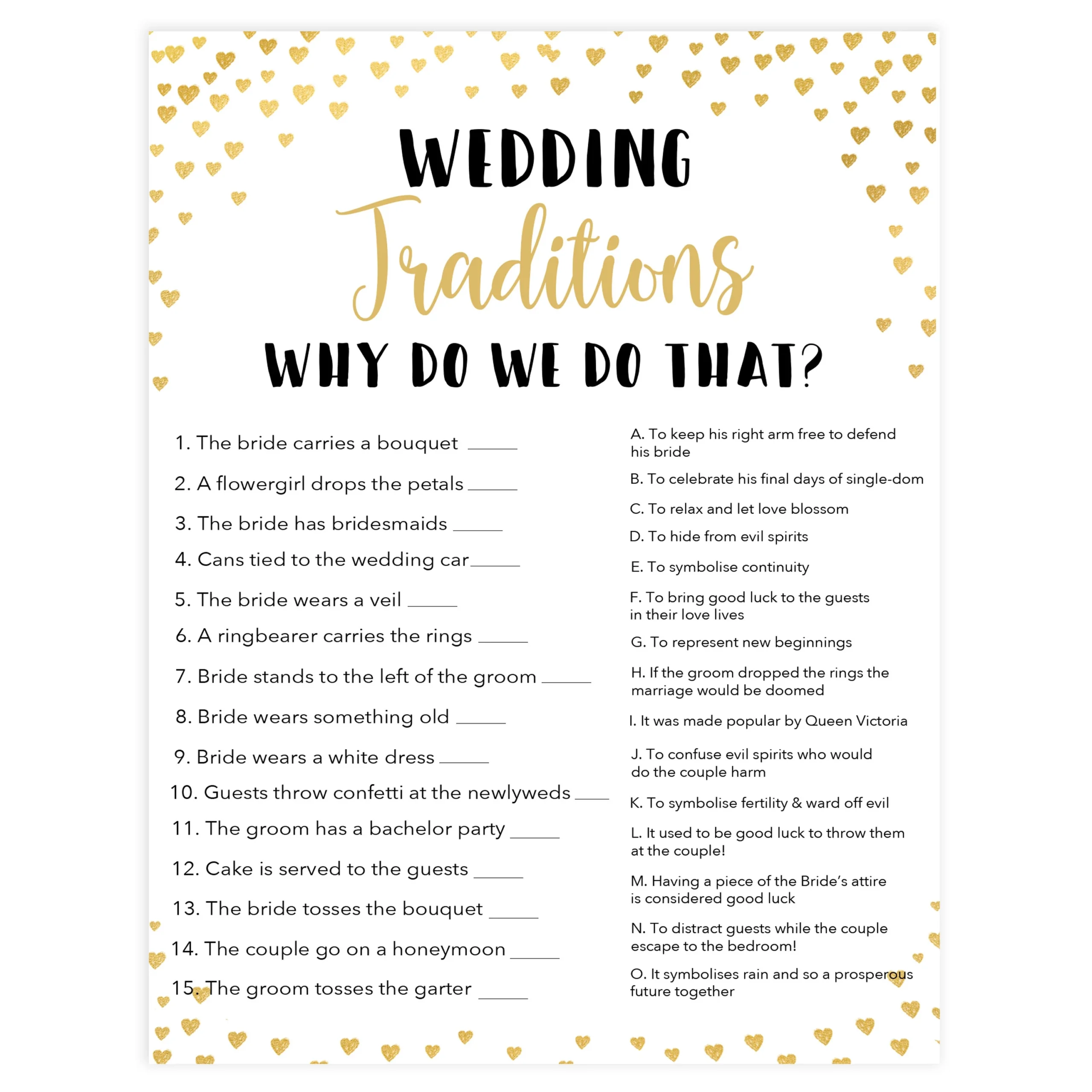 Wedding Traditions Trivia Game Shop Printable Bridal Shower Games OhHappyPrintables