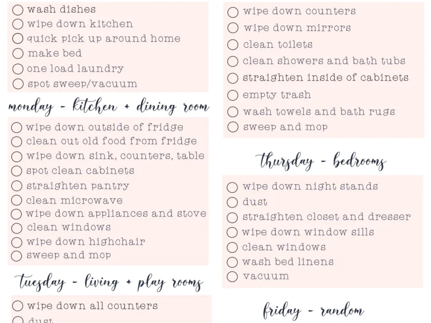 Weekly Cleaning Checklist with Free Downloadable