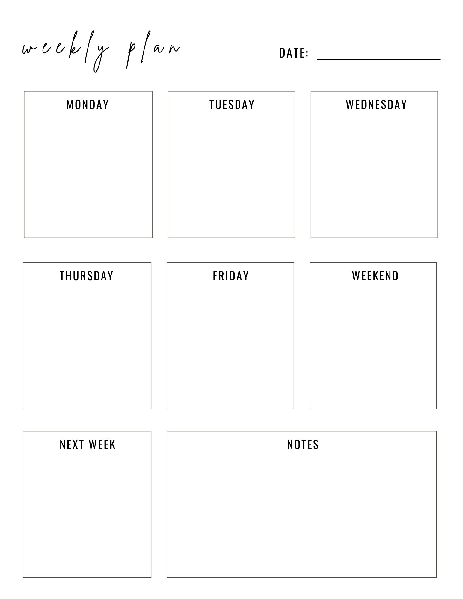 Free Printable Weekly Planner Template